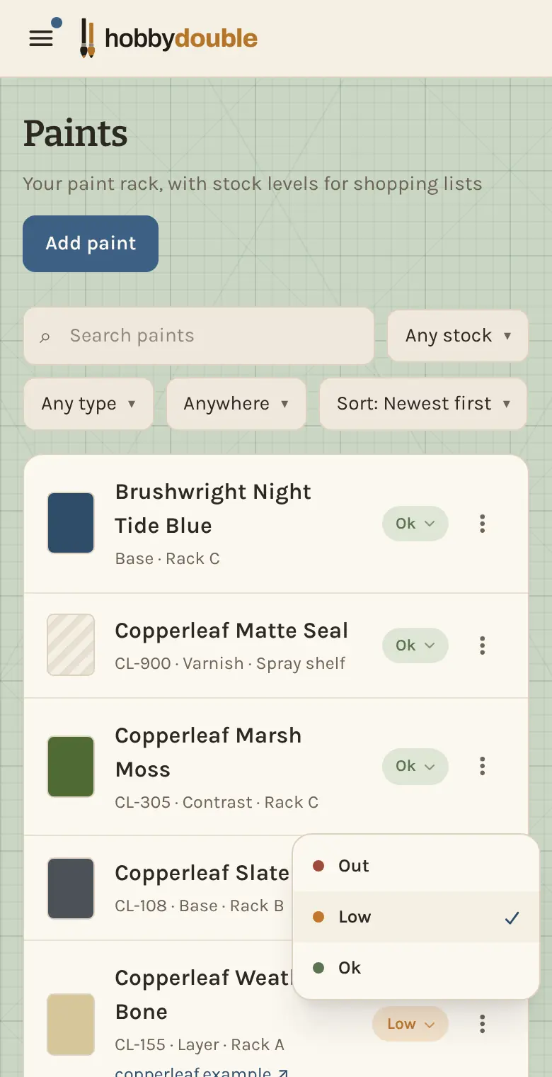 Changing a paint's stock level on a phone