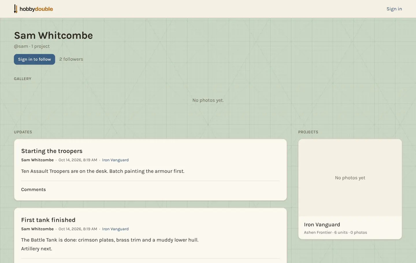 A public profile with a published project