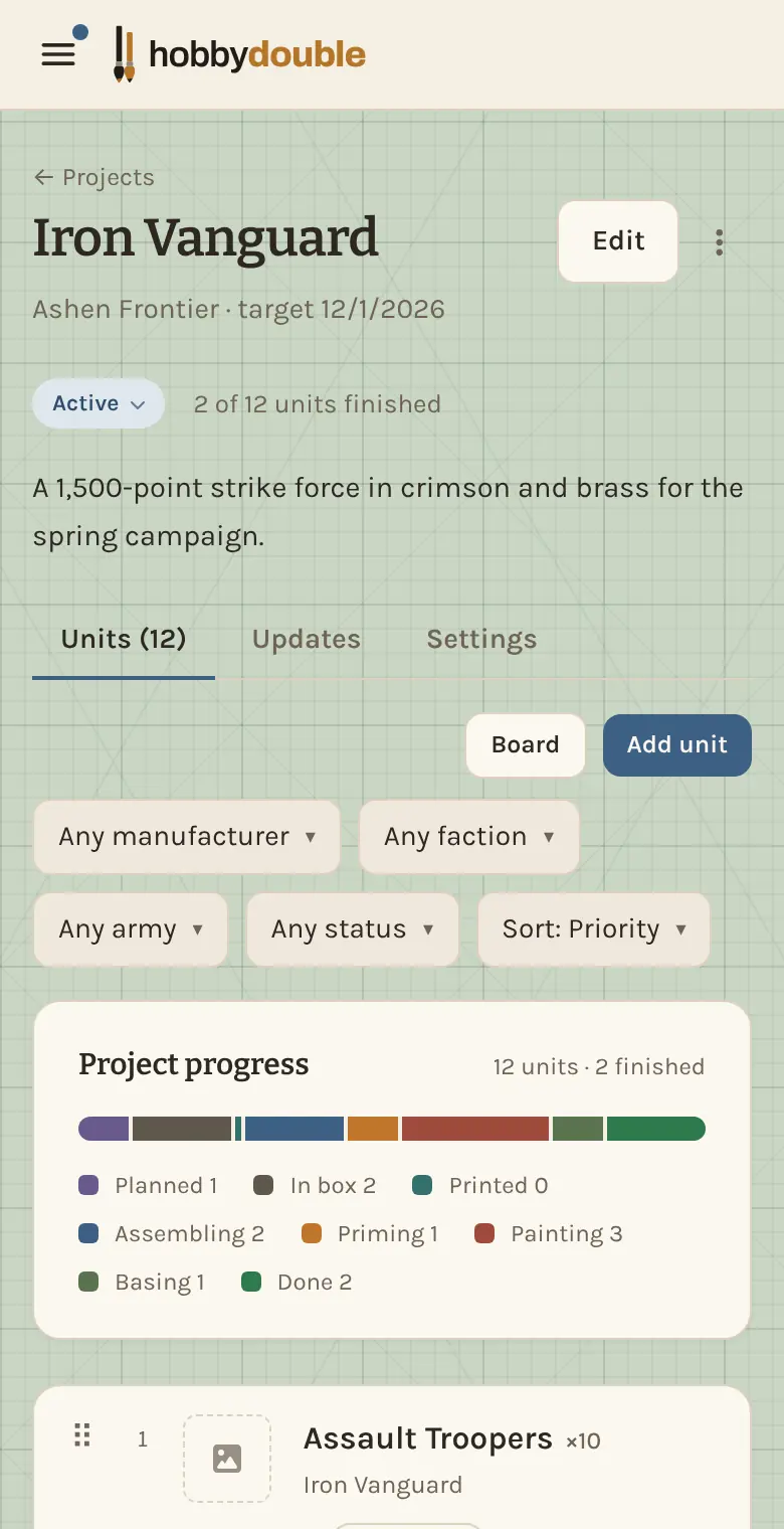 A project page on a phone