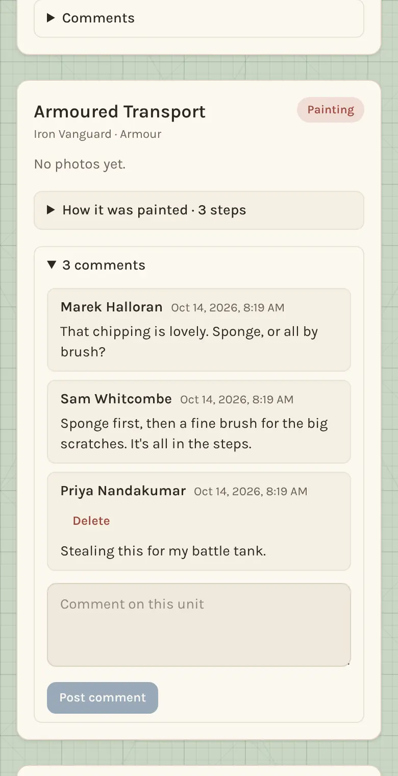 A comment thread under a unit on a phone