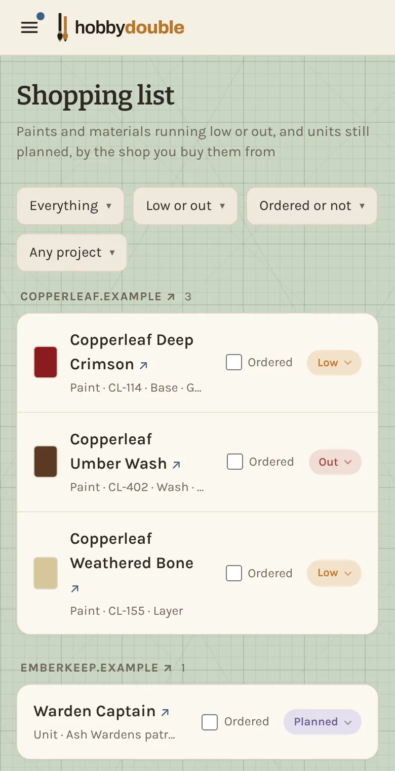 The shopping list on a phone